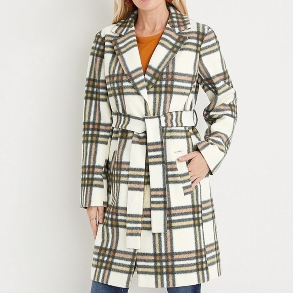 Maurices Plaid 2 Button Belted Trench Coat size Medium